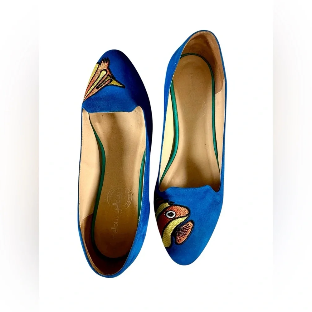 Mellow Yellow Vibrant Fish Embroidered Loafers - Picture 6 of 11